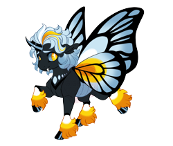 Size: 3800x3200 | Tagged: safe, artist:gigason, derpibooru import, oc, oc only, oc:karner, changedling, changeling, black body, black hooves, blue mane, butterfly wings, changedling oc, changeling oc, cloven hooves, coat markings, colored belly, colored eyebrows, colored fetlocks, colored hooves, colored horn, colored sclera, colored wings, commission, ears, fangs, fetlock tuft, floppy ears, golden eyes, hooves, horn, looking back, male, multicolored mane, multicolored wings, pale belly, raised hoof, raised leg, shiny hooves, simple background, slit eyes, smiling, socks (coat marking), solo, spread wings, three toned mane, transparent background, unique horn, wall of tags, watermark, white pupils, wings