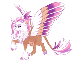 Size: 4400x3500 | Tagged: safe, artist:gigason, derpibooru import, oc, oc only, oc:vetera, hippogriff, hybrid, g4, bald face, bipedal, blaze (coat marking), brown coat, chest fluff, cloven hooves, coat markings, colored belly, colored chest fluff, colored claws, colored eyebrows, colored head, colored hooves, colored horn, colored paw pads, colored paws, colored pinnae, colored wings, colored wingtips, commission, curved horn, ear fluff, ears, eye markings, facial markings, fetlock tuft, gradient legs, gradient wings, hippogriff oc, hooves, horn, interspecies offspring, large wings, leonine tail, lidded eyes, looking back, magical lesbian spawn, multicolored mane, multicolored tail, multicolored wings, narrowed eyes, offspring, pale belly, parent:gilda, parent:twilight sparkle, parents:twilda, ponytail, purple eyes, purple hooves, shiny hooves, simple background, smiling, socks (coat marking), solo, spread wings, standing, striped horn, tail, tied mane, transparent background, watermark, white wingtips, wings