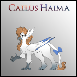 Size: 3000x3000 | Tagged: safe, artist:nsilverdraws, derpibooru import, oc, oc only, oc:caelus haima, griffon, bow, claws, ear piercing, female, gradient background, griffon oc, paws, piercing, solo, tail, tail bow, wings