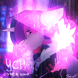 Size: 2500x2500 | Tagged: safe, artist:sinrinf, derpibooru import, twilight sparkle, alicorn, pony, g4, clothes, commission, cyberpunk, example, fur, hood, looking at you, rain, solo, your character here