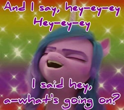 Size: 605x540 | Tagged: safe, artist:biker dash, edit, edited screencap, screencap, izzy moonbow, unicorn, my little pony: make your mark, meme, singing