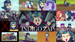 Size: 1280x721 | Tagged: safe, derpibooru import, edit, edited screencap, editor:quoterific, screencap, indigo zap, rarity, sci-twi, sugarcoat, sunset shimmer, twilight sparkle, human, equestria girls, friendship games, g4, female, motorcycle