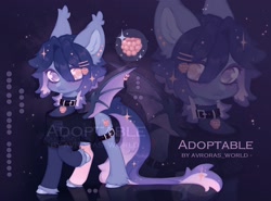 Size: 2100x1550 | Tagged: safe, alternate version, artist:avroras_world, derpibooru import, oc, oc only, bat pony, pony, bat pony oc, belt, collar, ear fluff, ear tufts, ears, hairclip, obtrusive watermark, raised hoof, raised leg, solo, sparkly mane, sparkly tail, tail, unshorn fetlocks, watermark, zoom layer