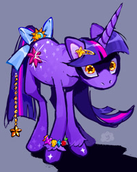 Size: 2000x2500 | Tagged: safe, artist:cracklewink, derpibooru import, twilight sparkle, unicorn twilight, pony, unicorn, g4, alternate accessories, alternate cutie mark, alternate eye color, antagonist, bad end, bangs, blue bow, bow, bracelet, brown pupils, coat markings, colored pinnae, colored pupils, element of generosity, element of honesty, element of kindness, element of laughter, element of loyalty, element of magic, elements of harmony, evil twilight, female, friendship bracelet, glowing, glowing eyes, golden eyes, gray background, hair accessory, hairclip, high res, horn, implied applejack, implied fluttershy, implied pinkie pie, implied princess celestia, implied princess luna, implied rainbow dash, implied rarity, jewelry, lanky, leaning, leaning forward, leg markings, long horn, long legs, long mane, long tail, looking at you, mane accessory, mare, no mouth, purple coat, shadow, shiny mane, signature, simple background, skinny, solo, star hairpin, star mark, staring into your soul, starry coat, starry eyes, starry legs, stars, straight mane, straight tail, tail, tail accessory, tail bow, tall, thin, this did not end well, three toned mane, three toned tail, unicorn horn, unshorn fetlocks, wall of tags, wingding eyes