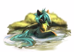 Size: 2920x2099 | Tagged: safe, artist:rrusha, derpibooru import, oc, oc only, pegasus, pony, solo, spread wings, water, wings