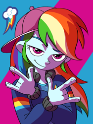 Size: 1080x1440 | Tagged: safe, artist:cuiyingying405, derpibooru import, rainbow dash, human, equestria girls, g4, female, multicolored hair, rainbow hair, rapper dash, solo, tomboy