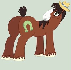 Size: 1785x1750 | Tagged: safe, artist:jonesdylan874, derpibooru import, trouble shoes, pony, g4, season 5, season 9, butt, clean, clydesdale, cowboy hat, digital art, hat, male, simple background, solo