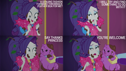 Size: 2000x1125 | Tagged: safe, derpibooru import, edit, edited screencap, editor:quoterific, screencap, princess thunder guts, rarity, supernova zap, dog, pomeranian, choose your own ending, equestria girls, g4, lost and pound, lost and pound: rarity, dirt