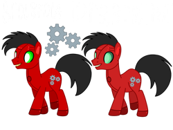 Size: 1032x774 | Tagged: safe, artist:meghan12345, derpibooru import, earth pony, pony, robot, robot pony, g4, battle for dream island, colored hooves, cutie mark, duo, hooves, male, ponified, roboty (battle for dream island), simple background, smiling, species swap, stallion, transparent background