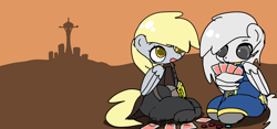 Size: 2610x1220 | Tagged: safe, derpibooru import, derpy hooves, oc, oc:paradiso, pegasus, fallout equestria