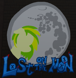 Size: 629x645 | Tagged: safe, artist:pashkek, derpibooru import, oc, oc:wooden toaster, pegasus, blue text, brick wall, female, graffiti, green hair, lost on the moon, mare, mare in the moon, moon, multicolored hair, no eyes, no face, no mouth, roblox, solo, text, yellow hair, yellow skin