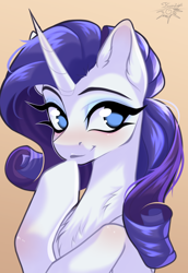 Size: 3240x4705 | Tagged: safe, artist:jsunlight, derpibooru import, rarity, pony, unicorn, g4, aside glance, bust, female, gradient background, horn, looking at you, mare, portrait, solo