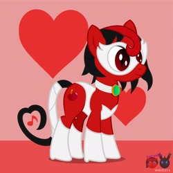 Size: 1418x1418 | Tagged: safe, artist:wheatley r.h., derpibooru exclusive, derpibooru import, oc, oc only, oc:red widow, pony, boots, clothes, female, heart, heart background, jewelry, leotard, mare, mask, ms. mowz, necklace, shoes, simple background, slit eyes, solo, vector, watermark