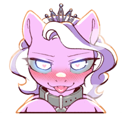 Size: 829x776 | Tagged: safe, artist:cold-blooded-twilight, derpibooru import, diamond tiara, earth pony, pony, bedroom eyes, blushing, collar, female, filly, foal, glowing, glowing eyes, heart, heart eyes, looking at you, offscreen character, panting, pov, simple background, smiling, tongue, tongue out, transparent background, wingding eyes