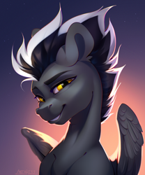 Size: 2500x3000 | Tagged: safe, artist:mithriss, derpibooru import, oc, oc only, pegasus, pony, bust, looking at you, male, portrait, smiling, smiling at you, solo, stallion, wings