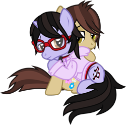 Size: 1423x1409 | Tagged: safe, artist:lightningbolt, derpibooru exclusive, derpibooru import, earth pony, pony, unicorn, .svg available, brendon urie, clothes, duo, duo male, gay, glasses, hood, hoodie, horn, hug, lidded eyes, long sleeves, looking at each other, looking at someone, male, panic! at the disco, ponified, ryan ross, shipping, shirt, show accurate, simple background, sitting, smiling, species swap, stallion, svg, transparent background, undershirt, vector