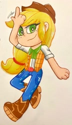 Size: 1378x2400 | Tagged: safe, artist:imtailsthefoxfan, derpibooru import, applejack, human, g4, female, humanized, solo