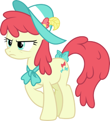 Size: 3000x3311 | Tagged: safe, artist:cloudy glow, derpibooru import, crimson cream, fashion statement, mare e. belle, earth pony, pony, g4, female, hat, mare, not apple bloom, simple background, solo, transparent background, vector