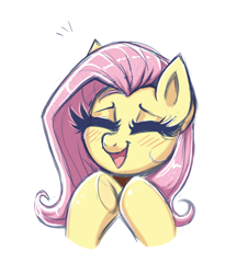 Size: 1248x1378 | Tagged: safe, artist:confetticakez, derpibooru import, fluttershy, pegasus, pony, g4, blushing, bust, cute, daaaaaaaaaaaw, eyes closed, female, happy, mare, open mouth, open smile, portrait, shyabetes, simple background, sketch, smiling, solo, stray strand, sweet dreams fuel, underhoof, white background