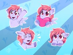 Size: 1600x1200 | Tagged: safe, artist:willoillo, derpibooru import, oc, oc only, pegasus, pony, ><, commission, emanata, emotes, eyes closed, open mouth, open smile, pegasus oc, smiling, starry eyes, wingding eyes