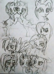 Size: 1016x1388 | Tagged: safe, artist:dashwooo, derpibooru import, rainbow dash, starlight glimmer, trixie, pegasus, pony, unicorn, g4, newbie dash, road to friendship, the cutie re-mark, alternate hairstyle, alternate timeline, apocalypse dash, crystal war timeline, doodle, female, horn, lesbian, monochrome, shipping, startrix, traditional art