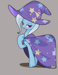 Size: 1120x1440 | Tagged: safe, alternate version, artist:aba6422176, derpibooru import, trixie, pony, unicorn, female, gray background, horn, looking at you, mare, simple background, smiling, smirk, solo