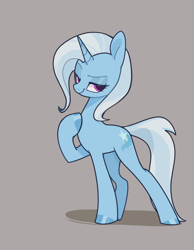 Size: 1120x1440 | Tagged: safe, alternate version, artist:aba6422176, derpibooru import, trixie, pony, unicorn, female, grayscale, horn, looking at you, mare, missing accessory, monochrome, smiling, smirk, solo