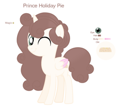 Size: 2381x2065 | Tagged: safe, artist:princesslibitinayt, derpibooru import, oc, oc only, oc:prince holiday pie, alicorn, pony, g4, alicorn oc, base used, colt, foal, horn, male, offspring, one eye closed, parent:pound cake, parent:princess flurry heart, parents:poundflurry, simple background, solo, teenager, white background, wings, wink