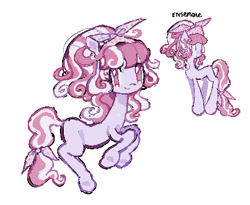 Size: 467x383 | Tagged: safe, artist:dddddaxie998839, derpibooru import, part of a set, rarity, oc, oc:ensemble, earth pony, g4, alternate accessories, alternate eye color, alternate hairstyle, alternate mane color, alternate tail color, alternate tailstyle, bangs, big eyes, bow, colored eyelashes, colored pinnae, colored pupils, curly hair, curly mane, curly tail, earth pony oc, earth pony rarity, female, female oc, hair bow, headband, lavender coat, looking at you, looking back, magenta eyelashes, mare, mare oc, missing cutie mark, profile, purple bow, purple coat, purple eyes, purple pupils, race swap, raised hooves, simple background, smiling, smiling at you, solo, standing, striped mane, striped tail, tail, tail tie, text, tied tail, updo, white background