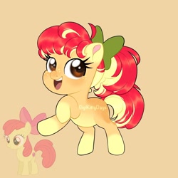 Size: 1440x1440 | Tagged: safe, artist:gigikittydays, derpibooru import, apple bloom, adorabloom, cute, orange background, signature, simple background, solo