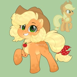 Size: 1440x1440 | Tagged: safe, artist:gigikittydays, derpibooru import, applejack, green background, simple background, solo