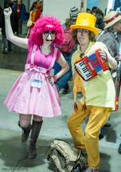 Size: 3264x4642 | Tagged: safe, artist:xen photography, derpibooru import, cheese sandwich, pinkie pie, human, g4, accordion, anime boston, anime boston 2014, clothes, cosplay, costume, groucho mask, high res, irl, irl human, musical instrument, photo, rubber chicken, tongue, tongue out