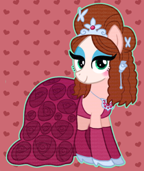 Size: 1470x1748 | Tagged: safe, artist:queertrixie, derpibooru import, earth pony, pony, chappell roan, clothes, dress, eyeshadow, female, jewelry, makeup, mare, outline, ponified, shoes, simple background, solo, species swap, stockings, thigh highs, tiara, watermark