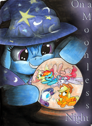 Size: 638x874 | Tagged: safe, artist:kittyhawk-contrail, derpibooru import, applejack, fluttershy, pinkie pie, rainbow dash, rarity, trixie, twilight sparkle, alicorn, earth pony, pegasus, pony, unicorn, fanfic, fanfic art, fanfic cover, horn, mane six