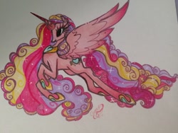 Size: 640x480 | Tagged: safe, artist:cheese-moustache, derpibooru import, princess cadance, alicorn, colored wings, crown, ethereal mane, female, gradient wings, hoof shoes, jewelry, mare, older, older princess cadance, princess shoes, regalia, solo, traditional art, ultimate cadance, wings