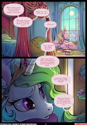 Size: 5000x7148 | Tagged: safe, artist:baban illustration, artist:lummh, derpibooru import, princess cadance, princess celestia, alicorn, pony, comic:the princess of love, absurd resolution, comic, female, filly, foal, mare, overheard, prismia, reflection, speech bubble, sun, window, worried