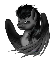 Size: 2214x2472 | Tagged: safe, artist:crazyaniknowit, derpibooru import, oc, oc:traveler, pegasus, pony, bust, fangs, female, mare, portrait, simple background, solo, transparent background