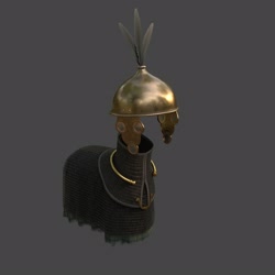 Size: 2160x2160 | Tagged: safe, artist:minucios, derpibooru import, 3d, 3d model, armor, blender, blender cycles, celtic, chainmail, cycles render, gray background, helmet, plaid, render, simple background