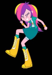 Size: 666x967 | Tagged: safe, derpibooru import, dean cadance, princess cadance, rainbow dash, equestria girls, g4, black background, boots, boots swap, clothes, clothes swap, high heel boots, jacket, palette swap, recolor, shirt, shoes, simple background, skirt, socks, solo, vest