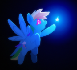 Size: 914x830 | Tagged: safe, artist:gorepup, artist:gorepuptech, derpibooru import, rainbow dash, pegasus, pony, g4, :o, female, flying, glowing, mare, open mouth, solo, stars