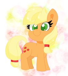 Size: 2008x2264 | Tagged: safe, artist:sparkly-retsuko, derpibooru import, applejack, earth pony, pony, g4, chibi, cute, female, filly, filly applejack, foal, head turn, high res, mare, smiling, solo, younger