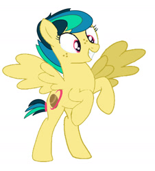 Size: 1280x1413 | Tagged: safe, artist:detailedatream1991, derpibooru import, oc, oc only, oc:apogee, pegasus, pony, bipedal, female, folded wings, freckles, grin, happy, mare, pegasus oc, rearing, short tail, show accurate, simple background, smiling, solo, tail, white background, wings