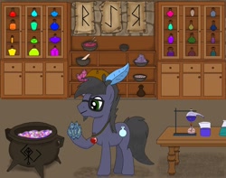 Size: 1900x1500 | Tagged: artist needed, safe, derpibooru import, oc, oc only, oc:germes, earth pony, alchemy, house, potion