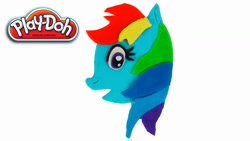 Size: 1280x720 | Tagged: safe, artist:play-doh world, derpibooru import, rainbow dash, pegasus, pony, g4, art, bust, cute, dashabetes, female, head, logo, mare, my little pony logo, open mouth, open smile, play-doh, portrait, simple background, smiling, solo, white background, youtube link, youtube thumbnail