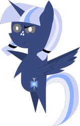 Size: 742x1162 | Tagged: safe, artist:carrotorangelight, derpibooru import, oc, oc only, oc:bluebright cobalt, alicorn, original species, pony, bipedal, pointy ponies, raised hoof, raised leg, simple background, solo, spread wings, transparent background, umbra pony, wings