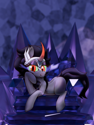 Size: 2160x2880 | Tagged: safe, artist:xppp1n, derpibooru import, king sombra, queen umbra, g4, 3d, 3d mixed with drawing, blender, blender cycles, crystal empire, rule 63, solo, throne