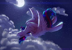 Size: 3620x2534 | Tagged: safe, artist:divori, derpibooru import, twilight sparkle, twilight sparkle (alicorn), alicorn, g4, autumn, cloud, falling, female, flying, mare, moon, night, night sky, sky, solo, wings