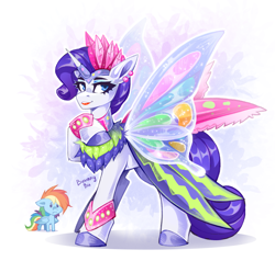 Size: 2831x2699 | Tagged: safe, artist:buvanybu, derpibooru import, rainbow dash, rarity, pegasus, pony, unicorn, g4, sonic rainboom (episode), duo, duo female, female, glimmer wings, horn, mare, signature, solo focus, wings