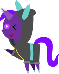 Size: 850x1064 | Tagged: safe, artist:carrotorangelight, derpibooru import, oc, oc only, oc:aurora star, pony, unicorn, clothes, costume, dangerous mission outfit, hoodie, horn, looking at you, magic, one eye closed, pointy ponies, simple background, solo, transparent background, waving, waving at you, wink, winking at you