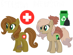 Size: 1032x774 | Tagged: safe, artist:meghan12345, derpibooru import, earth pony, pony, g4, barf bag (battle for dream island), battle for dream island, cutie mark, duo, female, mare, ponified, rope, simple background, smiling, species swap, transparent background, trash can